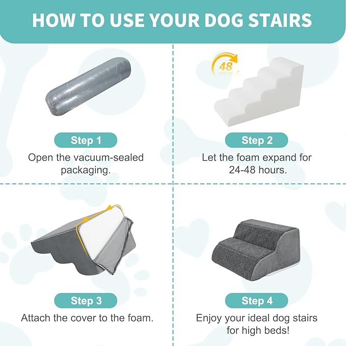 Docred 2-Step Dog Stairs for Small Dogs and Cats - Doggy Ramp, Non-Slip Sturdy Pet Steps for Beds, Couch, Sofa, Washable Dog Ramp with Removable Cover