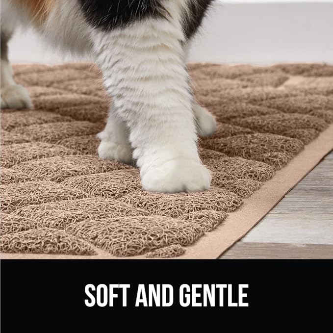 GORILLA GRIP Cat Litter Box Mat, 32x32, Water Resistant, US Designed Kitty Litter Trapping Mats, Easy to Clean, Scatter Control, Less Mess and Clean Floors, Kitten Supplies for Indoor Cats, Beige