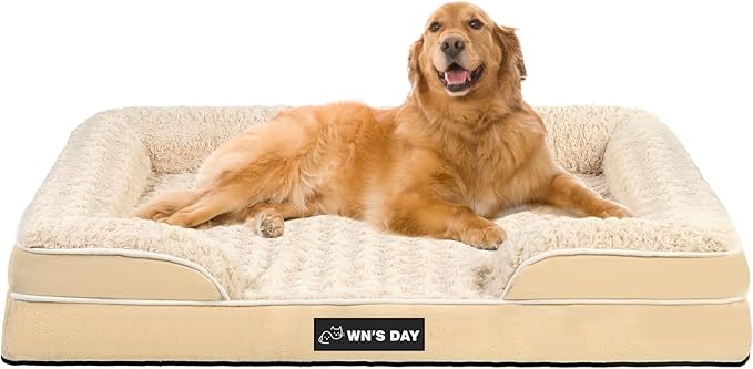 Orthopedic Dog Bed for Large Medium Sized, Washable Memory Foam Large Dog Bed, Durable Medium Pet Sofa with Removable Cover, Washable Waterproof Pet Couch Beds(Beige, XXL)