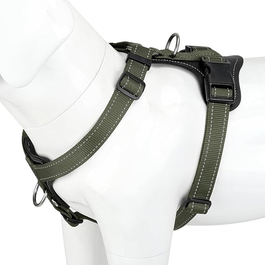 Plutus Pet Adjustable No Pull Dog Harness with Leather Accents, Heavy Duty Reflective Nylon Vest for Training, Hiking, Easy Walk Harness for Small, Medium, Large Dogs (Ranger Green, XL)