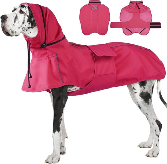 Dog Raincoat, Waterproof Rain Jacket for Large Dogs Poncho with Leash Hole Convertible Hood/Collar Reflective Rain Coat, Lightweight Breathable Stay Secure Walking (Neon Pink, XXXL)