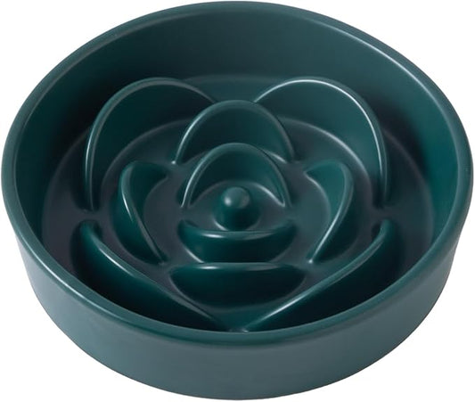 8.25'' Ceramic Slow Feeder Dog Bowls - Petal Shape Modern Dog Food Dish for Medium and Large Breeds, Puzzle Maze Bowl to Slow Down Eating, Anti-Gulping, Dishwasher & Microwave Safe, Green