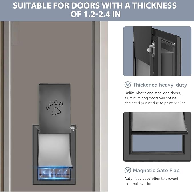 [Petoasis] 3-Flaps Heavy-Duty Dog Door, Rust Proof Aluminum Alloy Frame, Extreme Weather Dog Door Can Block Wind, Snow, and Rainwater Intrusion (Black, Large for Door)