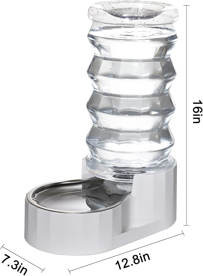 RIZZARI Large Gravity Water Dispenser: 8L Automatic Water Feeder with Stainless Steel Bowl - Two Caps and Filters for 30-60 LB Dogs with Spinal Issues - for Living Room Garage