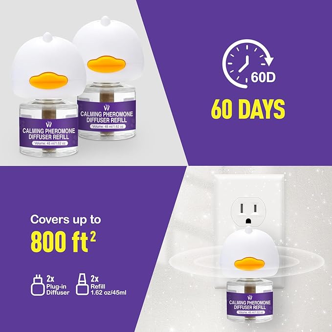 Cat Calming Diffuser Premium Cat Pheromones Calming Diffuser Effectively Relieve Anxiety Stress Aggression Cats Refill Reduce Fighting Spraying and Scratching Calm Relaxing Plugin 800 sq ft Coverage