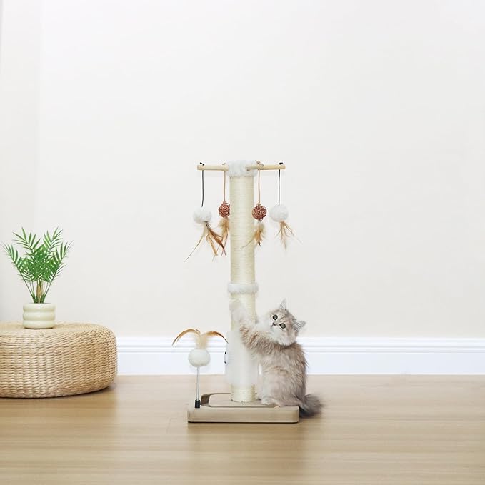 PEEKAB Cat Scratching Post 27 Inches Sisal Scratch Posts with Track Ball Toys for Indoor Cats,Kittens Scratcher Toy Beige