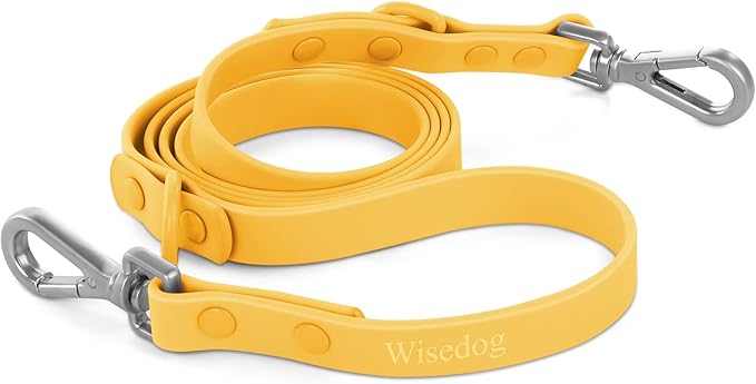 Wisedog Waterproof Dog Leash – 5ft/6ft Adjustable with 2 Metal Swivel Hooks, Easy to Clean Dog Leashes for Small, Medium, Large Breed Dogs (Butter Yellow L)