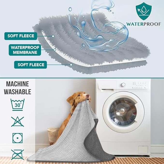 PetAmi Waterproof Dog Blanket, Leakproof Pet Blanket for Small Medium Large Dog, Reversible Furniture Bed Sofa Couch Cover Protector, Soft Striped Pet Throw for Indoor Cat, 40x60 in, Grey Light Gray