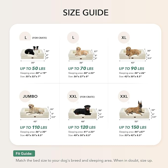 Orthopedic XL Dog Beds, Waterproof Memory Foam Big Pet Bed for Extra Large Sized Dogs 45x35Inch, Non-Slip Bottom and Egg-Crate Foam Dog Couch Bed with Washable Removable Cover, Beige