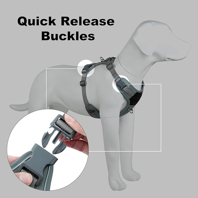 Plutus Pet No Pull Dog Harness, Release at Neck, Soft Padded, Reflective Adjustable Dog Vest Harness for Small, Medium, Large Dogs(Gray, S)