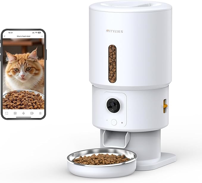 Automatic Cat Feeder with Camera - 5G WiFi Timed Cat Food Dispenser, 1080P HD Video with Night Vision, 1-15 Meals, 1-99 Portions, 2-Way Audio, Keeps Dry Food Fresh, 5L Auto Pet Feeder Also for Dogs