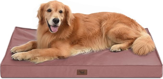 Outdoor Orthopedic Dog Bed for Extra Large Dogs, XL Waterproof Flat Pet Bed 44x32 Inch, Egg Crate Foam with Removable Washable Oxford Cooling Cover, Pink