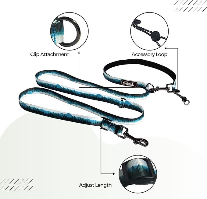 6in1 Multifunctional Dog Leash, Hands Free Dog Leash, Adjustable Length 6'7", Forest Print, (S/M)-Width 3/4", for Small and Medium Dog