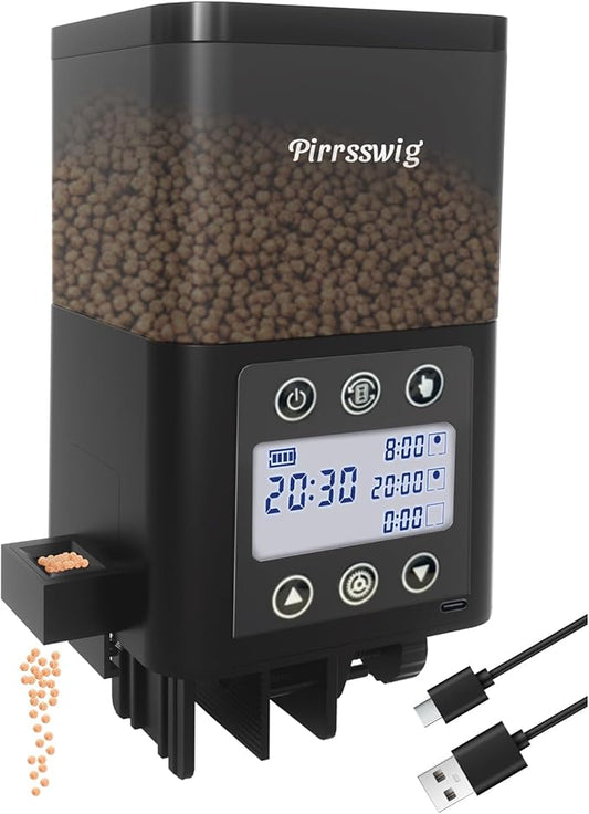 Automatic Fish Feeder for Aquarium - Fish Feeder Automatic Dispenser with Timer, LCD Display, Precision Feeding, Auto Fish Food Vacation Feeder for Fish Tank Accessories, USB Rechargeable