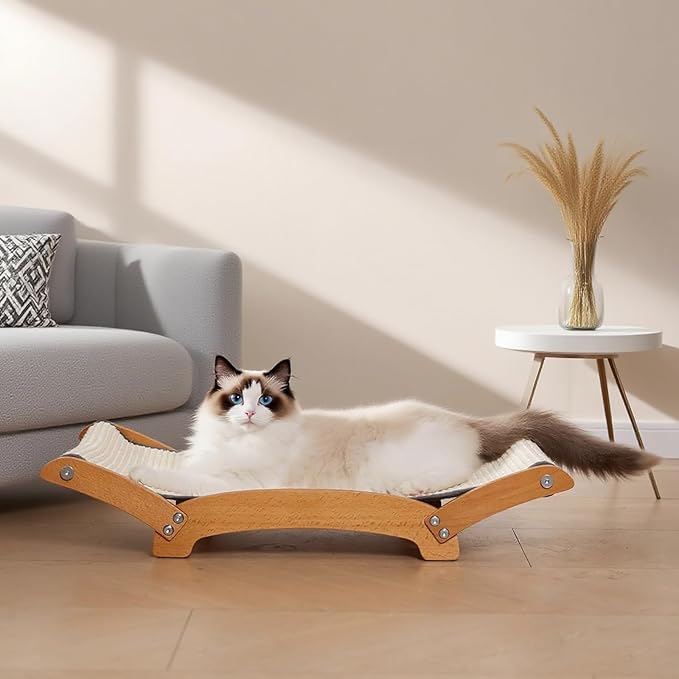 Larger Cat Scratcher Bed for Indoor Cats, Sisal Durable Cat Scratch Pad with Hammock for Indoor Cats Lounger & Sleep & Scratch, Natural Sisal Scratching Post, Sturdy Solid Wood Frame