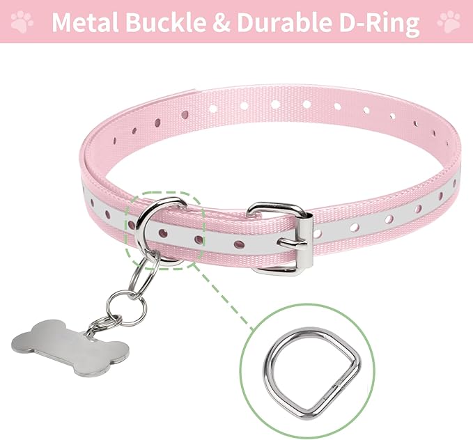 Shock Collar Replacement Strap, 3/4" Waterproof Odorless Reflective TPU Dog Collar, Replacement Collar for Shock Collar with Metal Buckle - All Brands Pet Training E Collars (Pink & Green)