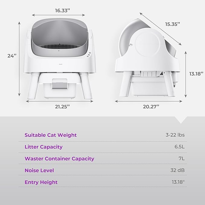 Self Cleaning Cat Litter Box, Safety Sensor and Open Top Design for Multiple Cats, Automatic Cat Litter Box with Liners and Mat Included, Grey