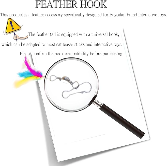 3-in-1 Cat Toy & Interactive Motion-Activated Kitten Toy Wand Feather Accessories — 5-Piece Set of Replaceable Wand Feather Refills, Interactive Teaser Accessories for Cats and Kittens