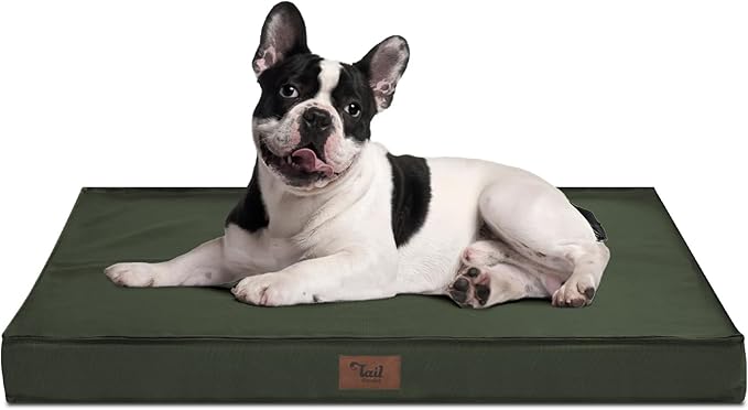 Outdoor Dog Bed for Small Dogs, Waterproof Dog Crate Bed for Medium Dogs Cats, Orthopedic Egg Crate Foam Pet Bed with Washable Removable Oxford Cover, Dark Green