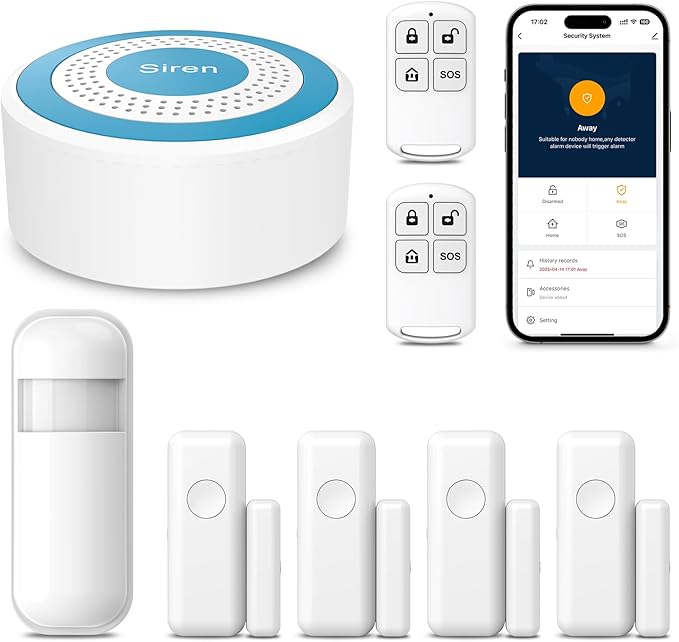 PGST Home Alarm System,WiFi Home Security System with Instant Tuya App Alerts,8 Pieces Door Alarm Kits Siren Hub with Motion and Door Sensors,Remote,Work with Alexa for Villa,Apartment,Kids Safety