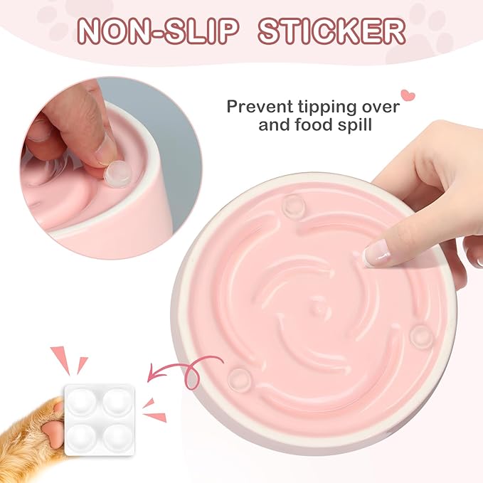 TRUVIC Ceramic Slow Feeder Dog Bowls Small Breed, 0.6 Cup Slow Feeder Cat Bowls for Fast Eaters, Ceramic Dog Food Dish no Black Chin, Puzzle Bowl for Small Dogs and Cats, Pink