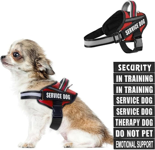 Dog Vest Harness and Patches Set, Animire in Training Service Dog Harness with 10 Dog Patches, Reflective Dog Vest with Handle for Small, Medium, Large, and Extra-Large Dogs