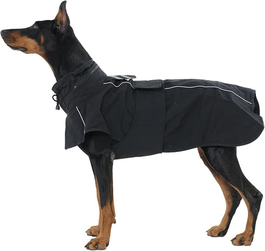 Dog Raincoats for Large Dogs with Hood, Waterproof Dog Rain Jacket with Leash Hole, Reflect Strips, Ideal for Rain, Snow, Windy Weather & Outdoor Walks, Camping, Hiking- Black XXXL