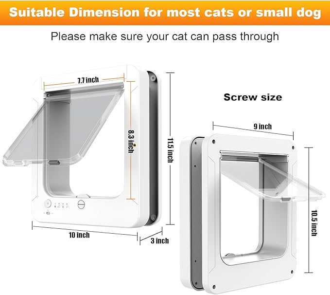 Smart Cat Door with 3 Collar Sensor, RFID Cat Door Collar Activated with Remote Control, 4 Way Locking Cat Flap Automatic Pet Door