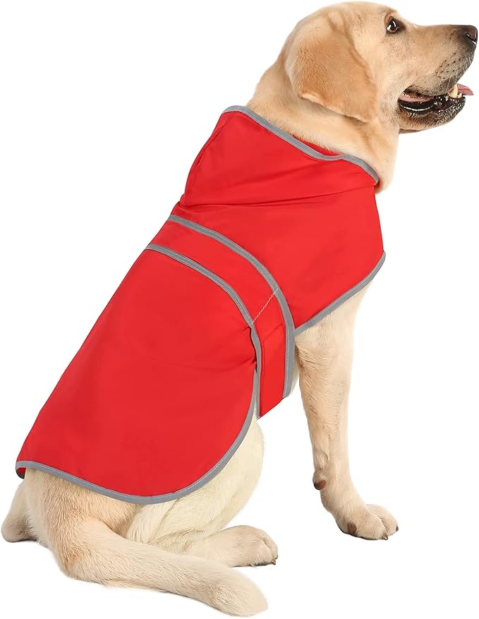 Dog Raincoats for Large Dogs Waterproof Hooded Rain Jacket with Reflective Strips Leash Hole & Poncho Adjustable Fit (Red,XL)