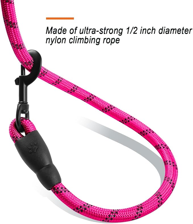 BARKBAY Dog Leashes for Large Dogs Heavy Duty Dog Leash 4/5/6 FT with Comfortable Padded Handle and Highly Reflective Threads for Medium Large Dogs Walking Training Running (4FT-1/2'',Fushcia)