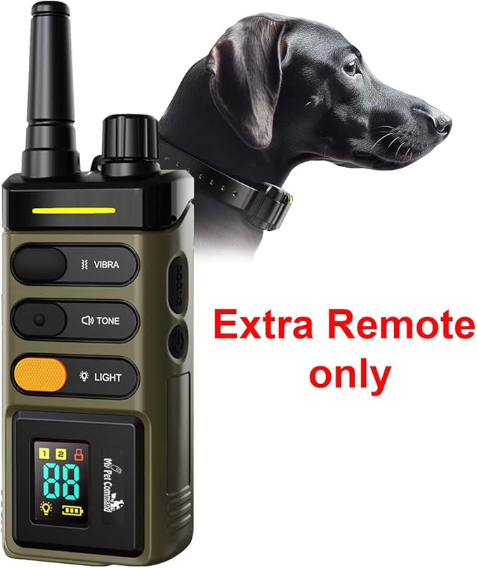 My Pet Command Long Range Dog Training Collar with Remote 1 Mile/5280 Ft Safe Shock, Vibrate, Tone, Flashing Beacon Lights, Rechargeable Waterproof Collar device, add up to 2 Collars. Xtra Remote only