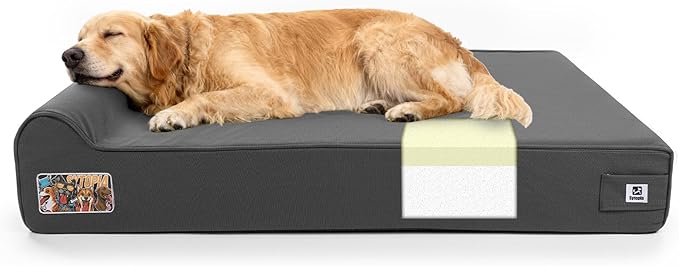 Sytopia XXL 50" Orthopedic Dog Bed – Outdoor 7" Thick Memory Foam Mattress with Pillow, Light Grey, Removable Washable Waterproof Liner – Ultimate Comfort for Extra Large Breed Dogs Over 100 Pounds