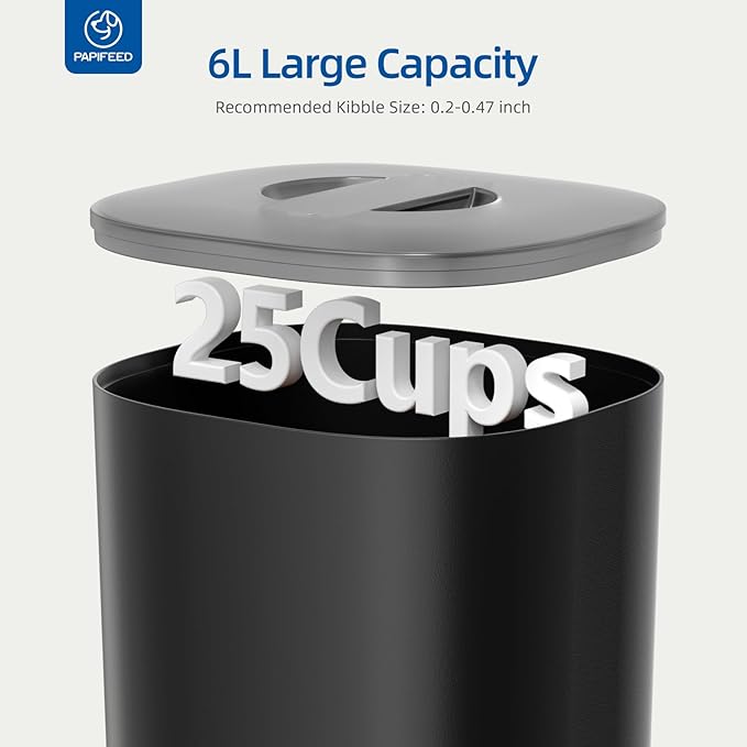 PAPIFEED Automatic Cat Feeder 6L 2.4G WiFi Smart Pet Feeder with Camera & Two-Way Audio, Adjustable Angle, Easy to Clean Detachable Feeding Schedule 1-10 Meals Per Day for Cats & Small Dogs - Black