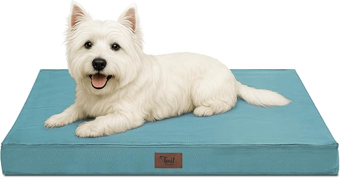 Outdoor Dog Bed for Small Dogs & Cats, Waterproof Dog Crate Mat Orthopedic Egg Crate Foam with Washable Removable Oxford Cover, Light Blue
