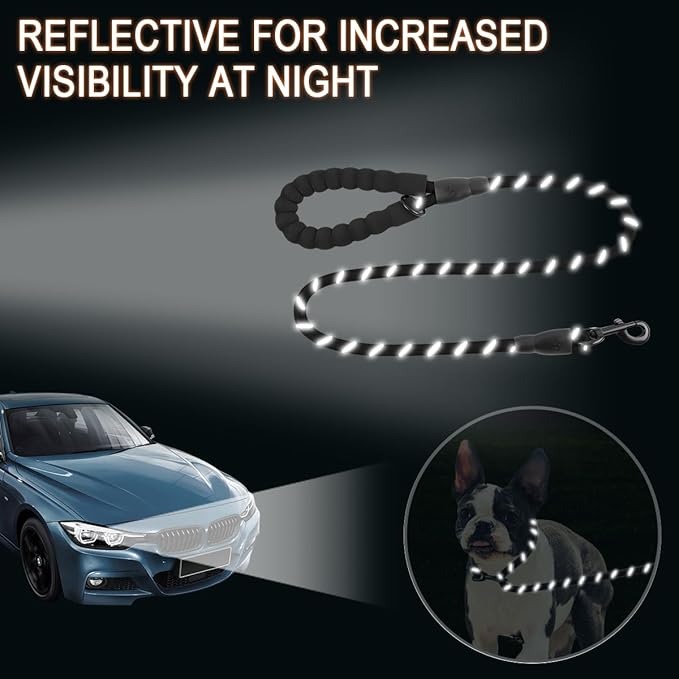 BARKBAY Dog Leashes for Large Dogs Heavy Duty Dog Leash 4/5/6 FT with Comfortable Padded Handle and Highly Reflective Threads for Medium Large Dogs Walking Training Running (4FT-1/2'',Black)