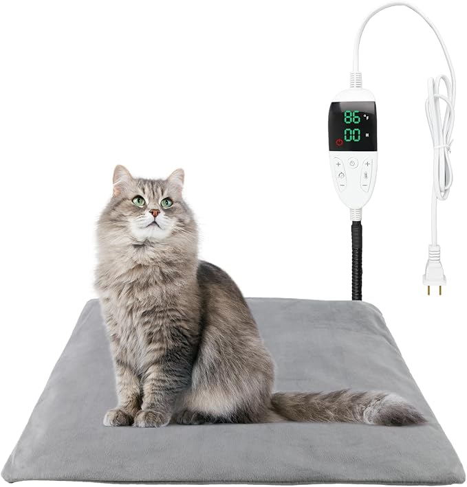 Pet Heating Pad for Dogs and Cats with Temperature Adjustment and Timer, Indoor Outdoor Heated Bed with Overheating Protection for Cat Dog House