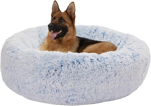 Bedfolks Calming Donut Dog Bed - 45 Inches Round, Plush for Extra Large Dogs, Anti-Anxiety, Washable & Non-Slip (Light Blue, Extra Large)