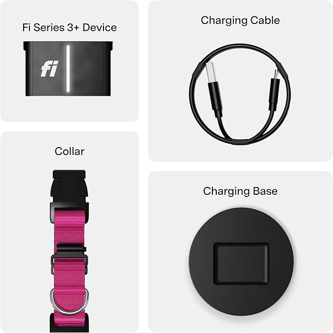 New Fi Series 3+ Smart Dog Tracker Collar [6 Month Membership Included] GPS Tracker for Dogs with Health & Behavior Monitoring, Escape Alerts, Waterproof, LED, Apple Watch Compatible (Pink, Medium)