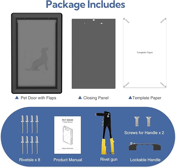 Aluminum XL Dog Door for Exterior Door,Open Size:24.4" H x 13.8" W,Heavy Duty Doggy Door with Enclosed Magnetic Flaps,Extreme Weather Doggie Doors (Black, X-Large)