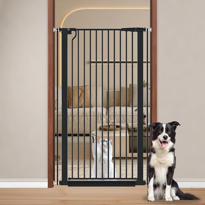 Fairy Baby 51.18" Extra Tall Cat Gate, 29.5"-32.6" Adjustable Width Auto Close Encrypted Tall Pet Dog Gate, Cat Proof Metal Gate Indoor for Doorway Stairs, Pressure Mounted Child Safety Gates, Black