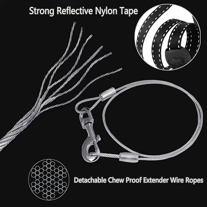 13ft Retractable Dog Leash for Small Breed Dogs up to 22 lbs with a Detachable Chew Proof Extender Wire Ropes (Black S)