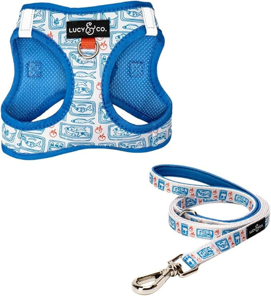 Lucy & Co. Tinned Fish Step-in Cat Harness & Leash Bundle – Reflective, Breathable & Adjustable Harness for Cats, Kittens & Small Dogs, Lightweight & Secure and Dual Leash Clips – X-Small