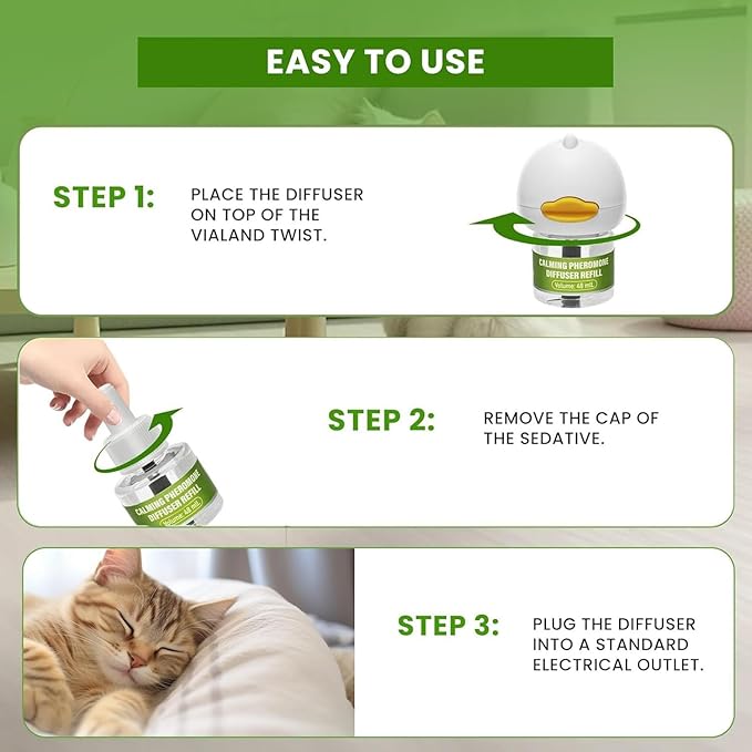 Cat Calming Pheromone Diffuser Kit with 2 Plug-ins & 6 Refills, Long-Lasting Stress & Anxiety Relief for Multi-Cat Homes, Reduces Fighting, Scratching Destructive Behavior