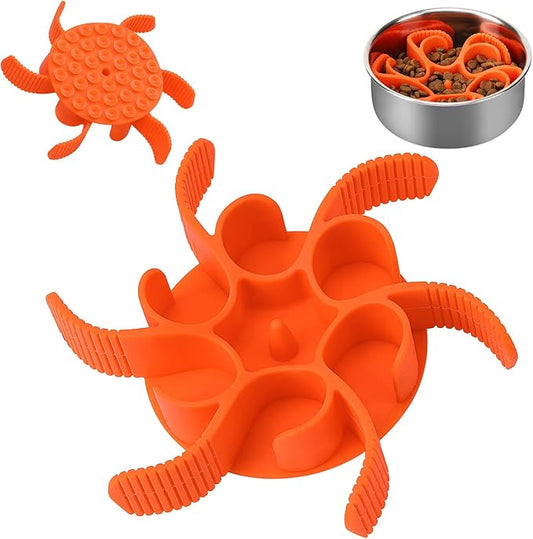 Dog Slow Feeder Bowls Silicone Spiral Pet Food Feeder Insert to Slow Down Eating for Large Medium Small Breed Dogs Perfect with Stainless Steel Glass Ceramic Pet Bowls (Orange)