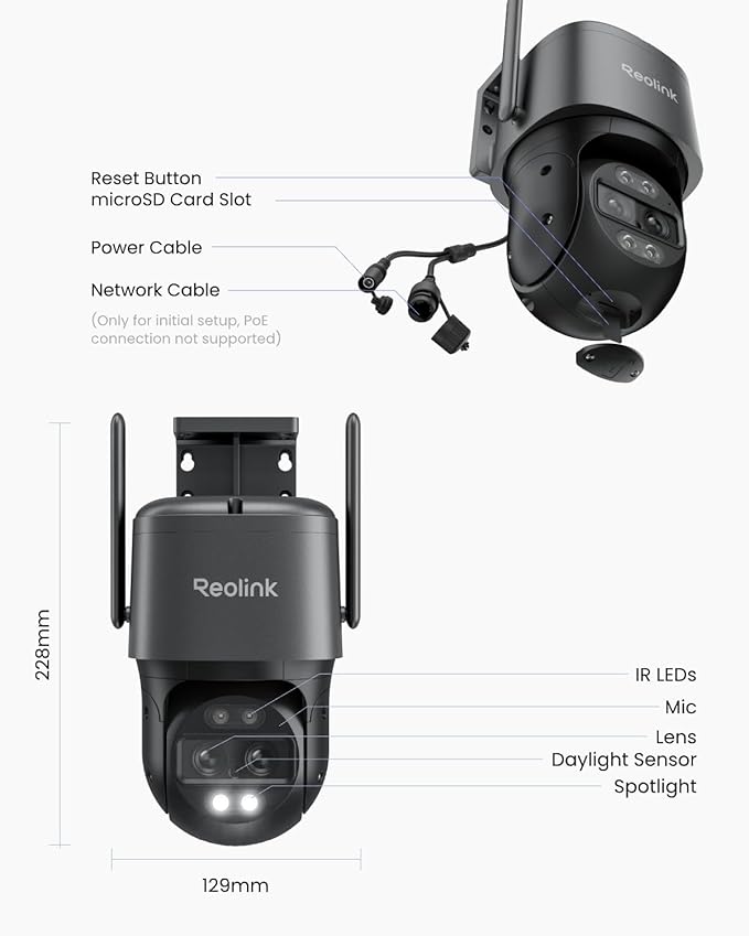 REOLINK 4K Wired WiFi Outdoor Camera, 8MP Dual Lens Security Camera, 360 PTZ Camera Auto Tracking, 2.4/5GHz Wi-Fi Smart Person/Vehicle Detection, 6X Hybrid Zoom, Color Night Vision, TrackMix WiFi