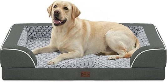 Orthopedic XL Dog Beds, Waterproof Memory Foam Big Pet Bed for Extra Large Sized Dogs 45x35Inch, Non-Slip Bottom and Egg-Crate Foam Dog Couch Bed with Washable Removable Cover, Dark Grey
