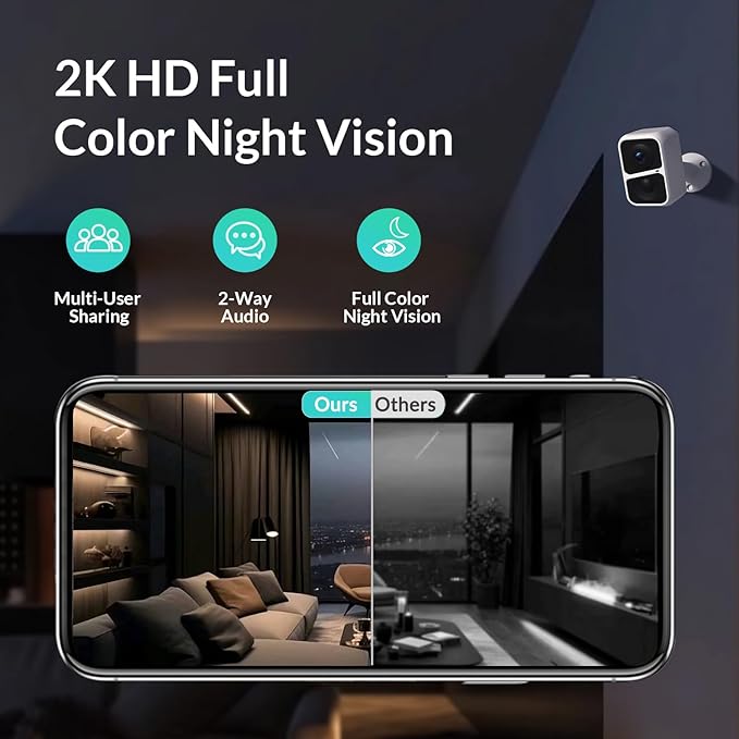 Vicohome 2K Battery-Powered WiFi Security Camera, Outdoor/Indoor with AI Motion Detection, Full Color Night Vision, 2-Way Audio, Spotlight & Siren, SD/Cloud Storage(32G Card Included)