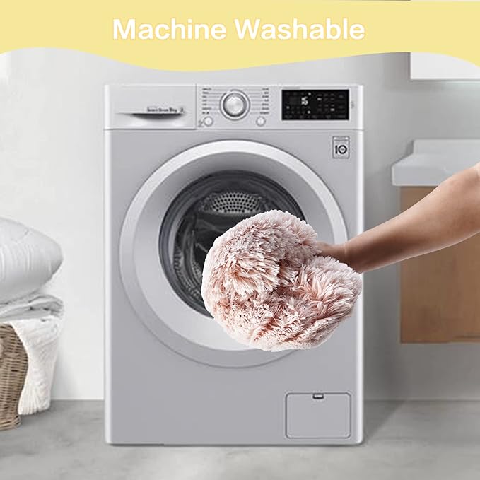 Bedfolks Calming Donut Dog Bed Cat Bed, 23 Inches Round Fluffy Dog Beds for Small Dogs, Machine Washable Anti-Anxiety Plush Puppy Bed（Pink, Small）