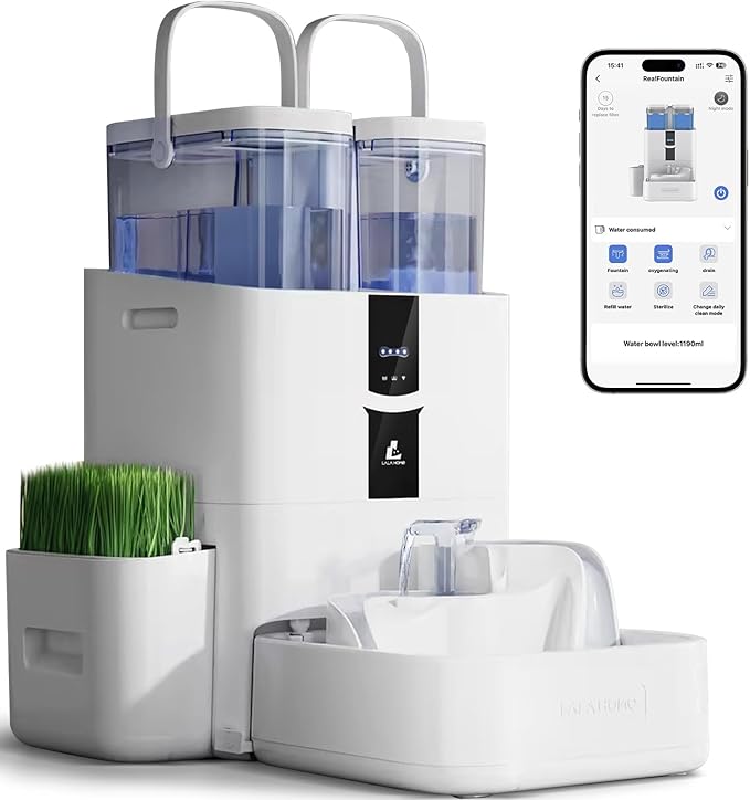 DailyFresh Cat Water Fountain 10L/338 oz Self Refilling, Pet Drinking Fountains for Dogs Indoor, Smart APP 5G WiFi Automatic Water Dispenser Oxygen-Rich, Wastewater Separation, BPA-Free