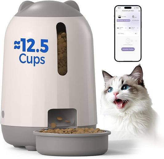 PAPIFEED Automatic Cat Feeder, 2.4G WiFi Auto Cat Food Dispenser with App Control, 3L Auto Pet Feeder with Dual Power Supply, Detachable for Easy Clean for Cats and Small Dogs, Grey